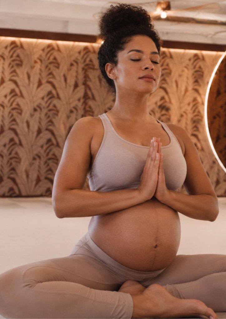 Pregnant Woman Meditating in a Yoga Class in Munich